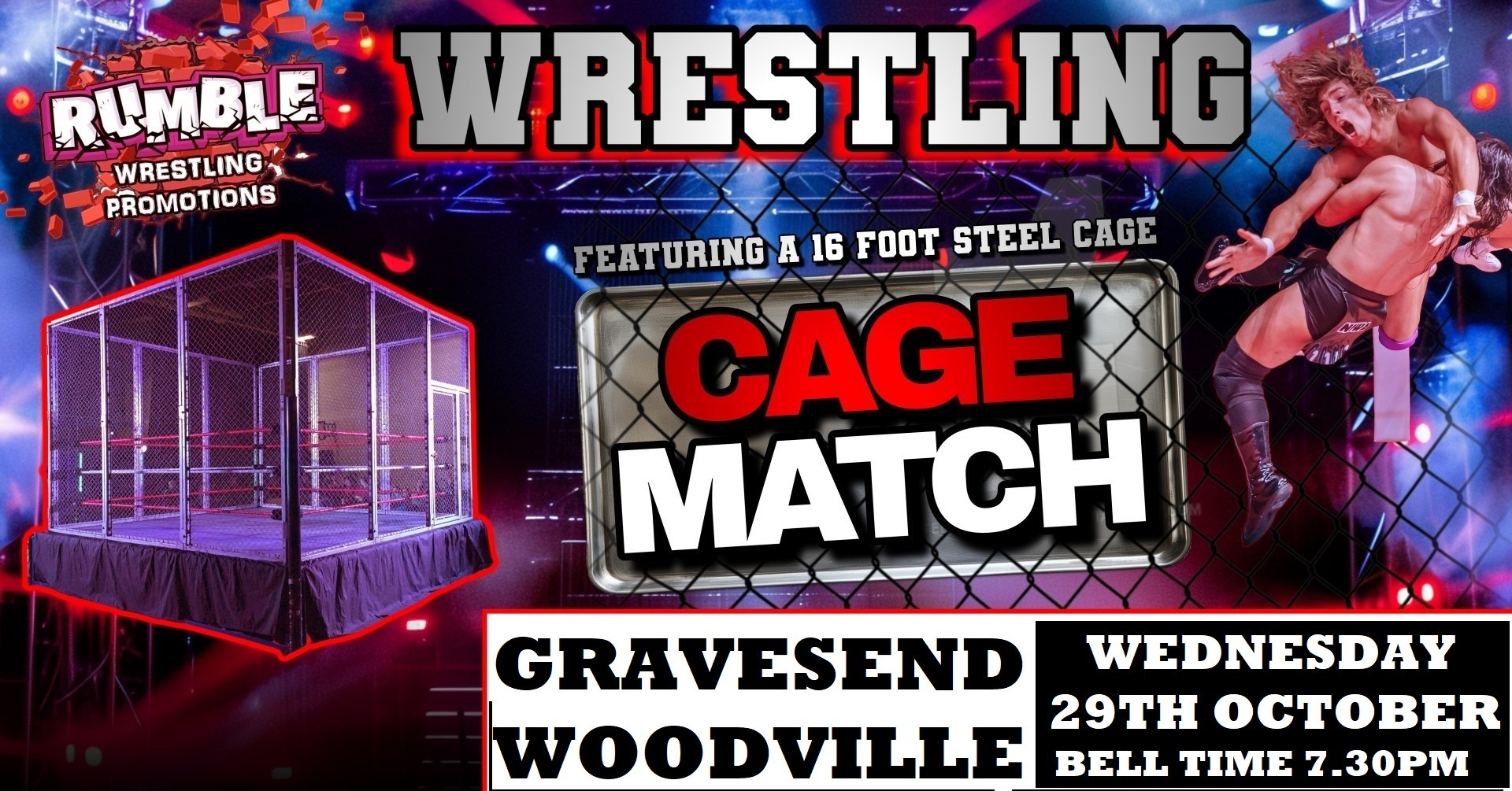Rumble Wrestling comes to The Woodville with a16ft Steel Cage
